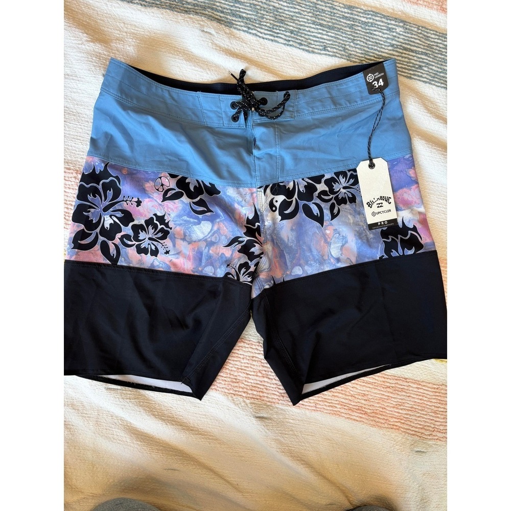 Billabong Tribong Pro Upcycler Boardshorts Mens 34 Blue Floral Colorblock